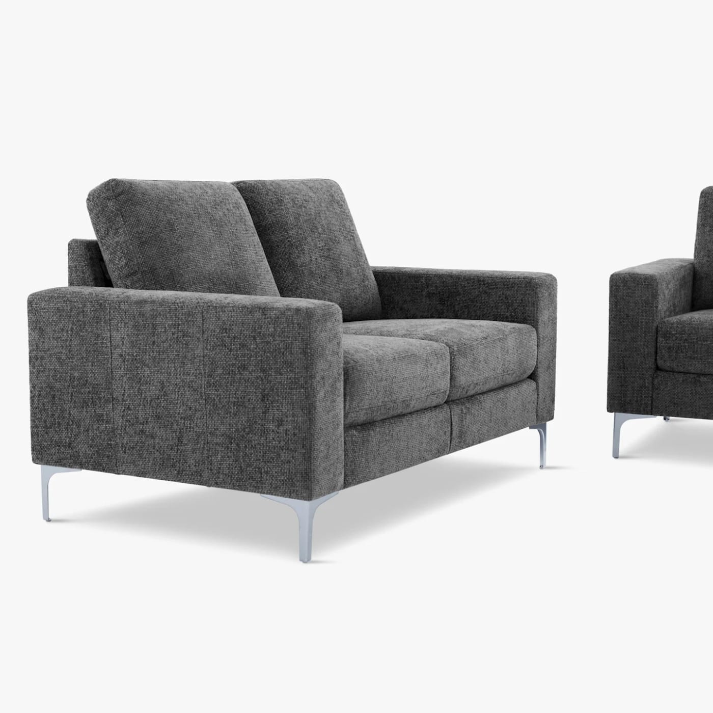 Baltimore 3+2 Seater Sofa Set, Dark Grey Woven Chenille Fab